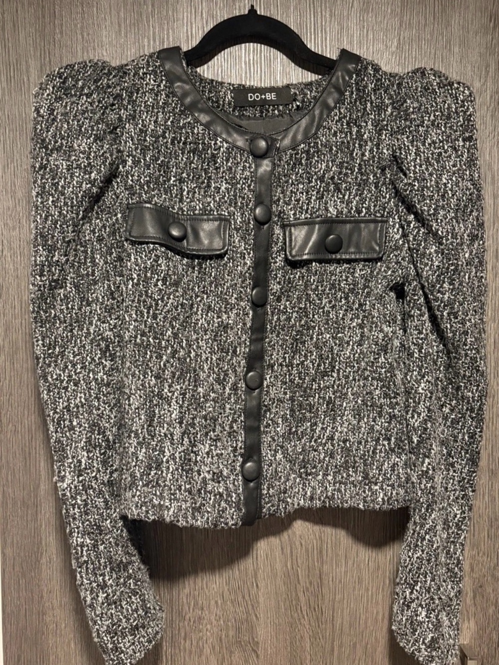 DO+BE Black & Gray Tweed Button-Front Jacket